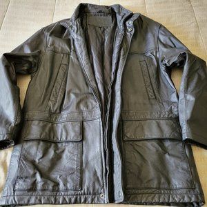 Trader Bay Men's 5-pocket Genuine Leather Jacket - Large, Mid-length, Black